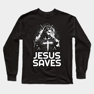 Jesus Saves, Jesus Hero Long Sleeve T-Shirt